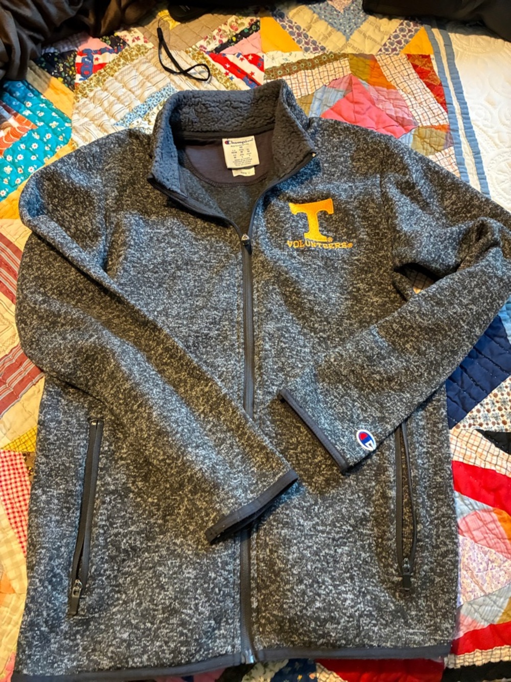 Champion Gray Heather Full-Zip Fleece with Orange Tennessee 'T' Logo
